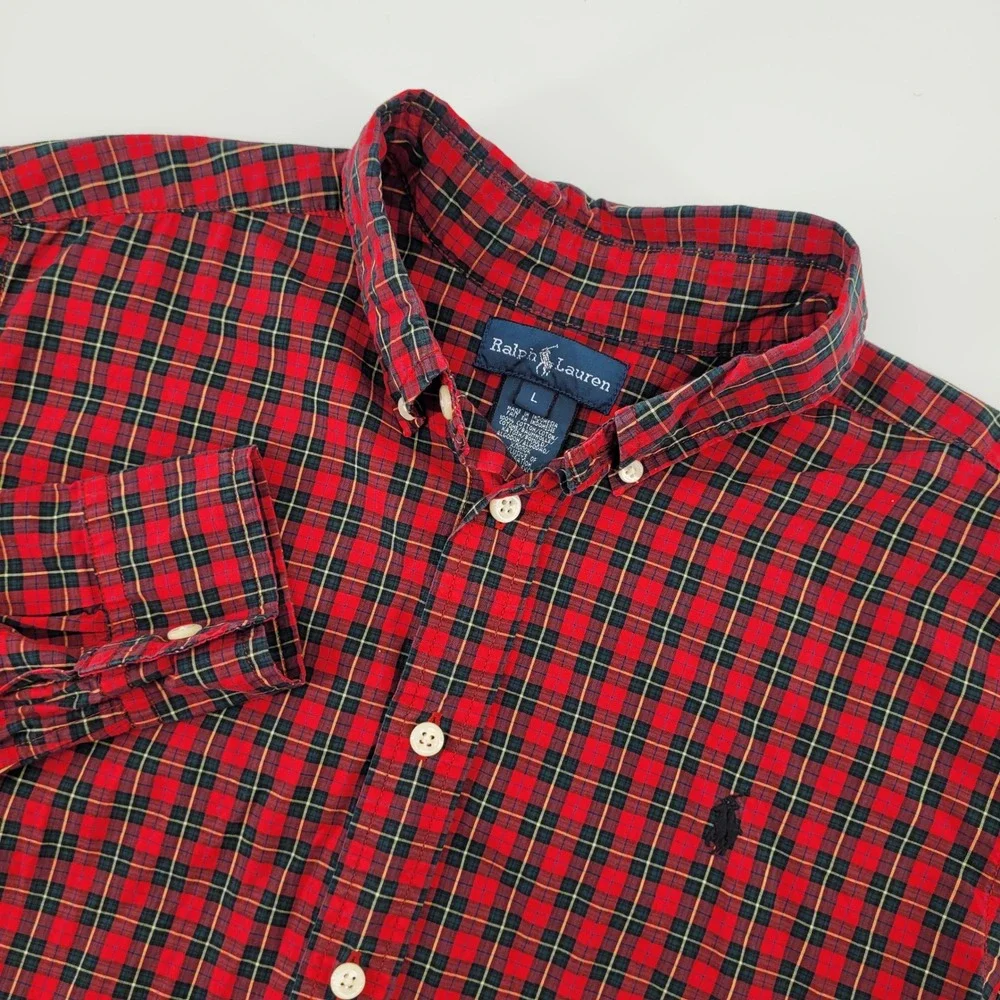 Ralph Lauren Boys Large‎ Red Plaid Long Sleeve Button Down Shirt Classic Fit